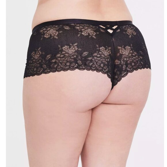 NWT Torrid Two Tone Lace Mid-Rise Cheeky Mini Lattice Back Panty - Picture 2 of 7